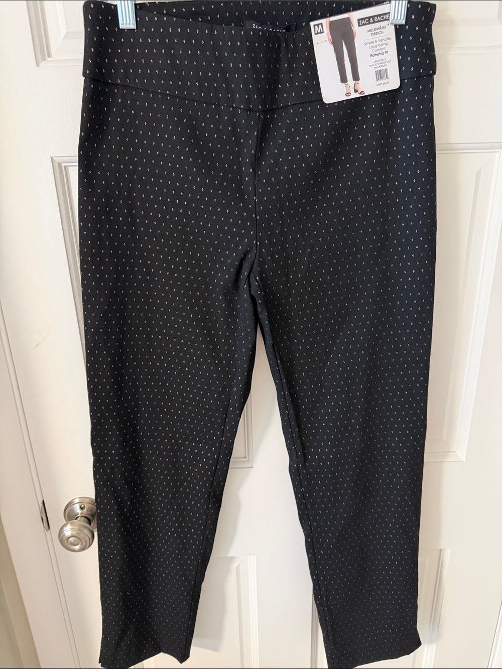 NWT Zac & Rachel Women's Stretch Black/Metallic Gold Dot Pull-On Ankle Pants M